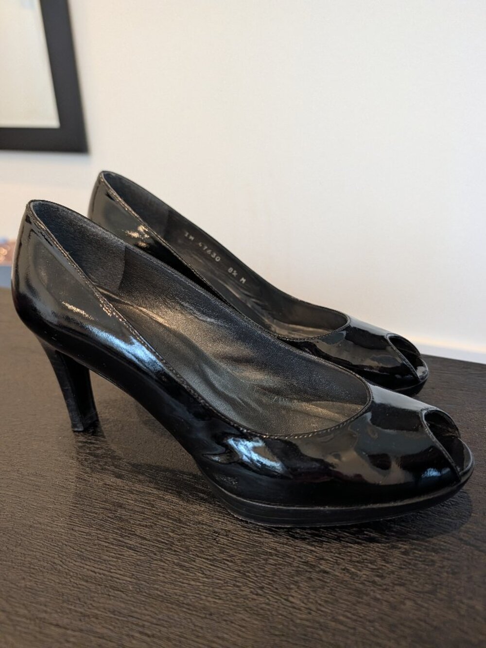 Stuart Weitzman Black Patent Leather Peep Toe Pumps 8.5